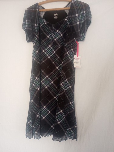 New Girls XL 16-18 Plus Black Plaid 90's Dress Sheer Arms Lined Bodice/Skirt - Picture 3 of 7