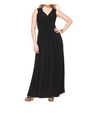 NY Collection Maxi Dress Black Sleeveless Empire Waist Plus Size 1X V Neck