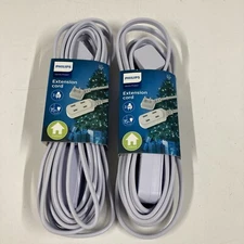 LOT x2 PHILIPS 15 Ft Foot Extension Cord Three Plug Two Prong Christmas Light