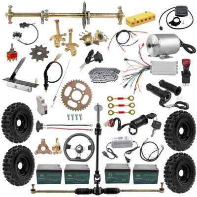 32'' Go Kart Rear Axle Kit Wheels +48V 1800W Motor Front Steering DIY Parts Trike