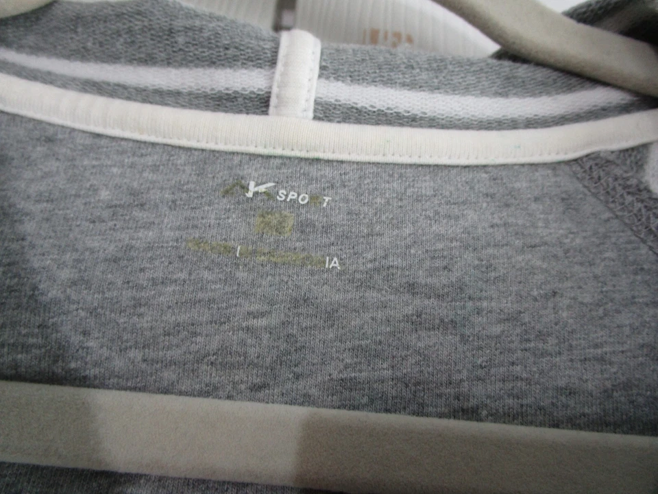 Anne Klein Sport Womens Hoodie Small Gray Striped 1/4 Zip Pockets Drawstring - Image 4 of 4