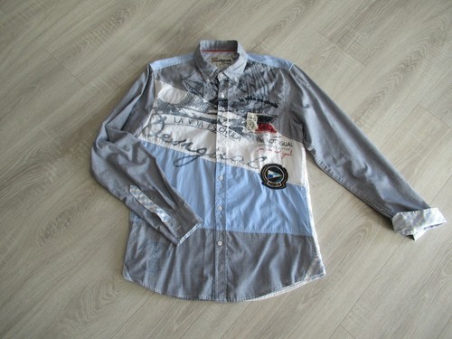 Chemise Desigual Rayée Bleu Et Gris Taille M - Coton, Broderie, Col Classique, état Quasi Neuf