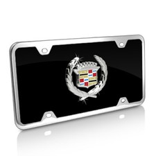 Cadillac Classic Logo Black Acrylic License Plate With Chrome Frame Kit