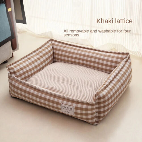Bed for Dog Cat Pet Square Lattice Kennel Sofa Bed Cushion Pet Calming Bed House - Picture 20 of 24