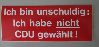Spaß Aufkleber: Ich bin unschuldig, habe nicht CDU gewählt 40 Stück   6 x 15 cm