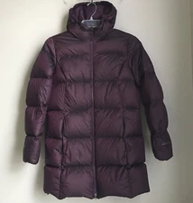 Eddie Bauer 550 Down Parka Luna Peak Women Large Purple Hooded Full Zip Pockets