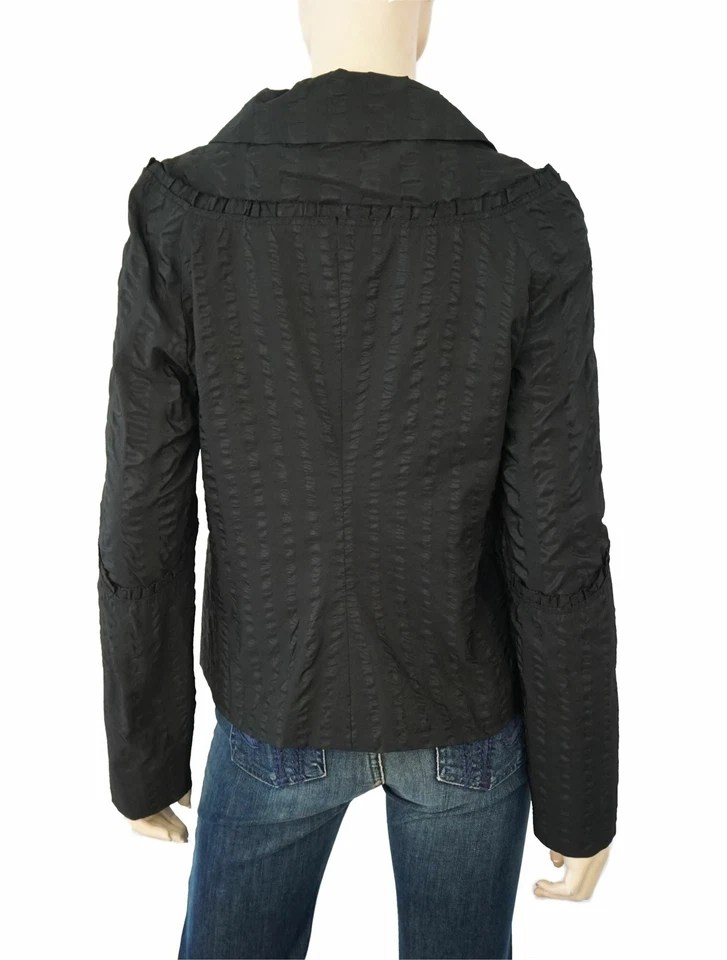 Chaqueta delantera NINA RICCI 42 US 10 negra con botones de algodón Seersucker Foto 2 de 4