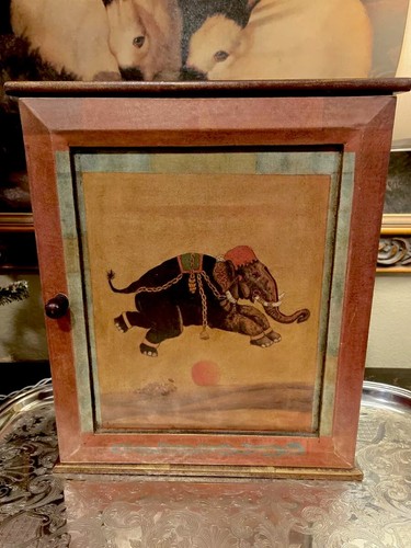Small Door Cabinet-w/Vintage Inspired Elephant On a Ball Art-13.5"H X 11.25"W-