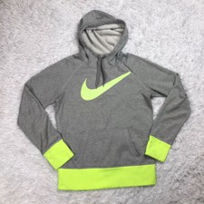 Nike Therma Fit Hoodie Womens Size S Small Volt Neon Swoosh Gray Sweatshirt