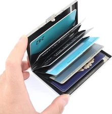Card Holder Stainless Steel Metal Slim Credit Wallet Case 6 Slots Silver