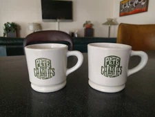 2  RARE  Vintage  RESTAURANT WARE PETE AND CHARLIES COFFEE MUGS CUP & HALL CHINA