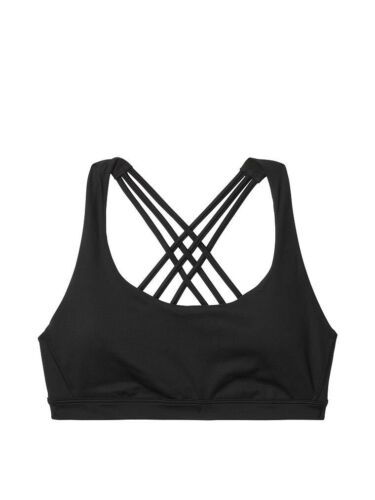 Victoria's Secret Strappy Back Longline Sports Bra Black Removable Pads Medium