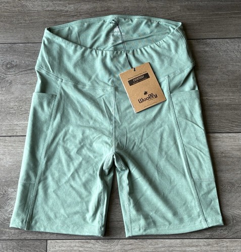 Woolly Bike Pocket Shorts 95% Merino Wool Women Size Medium NEW / Eucalyptus