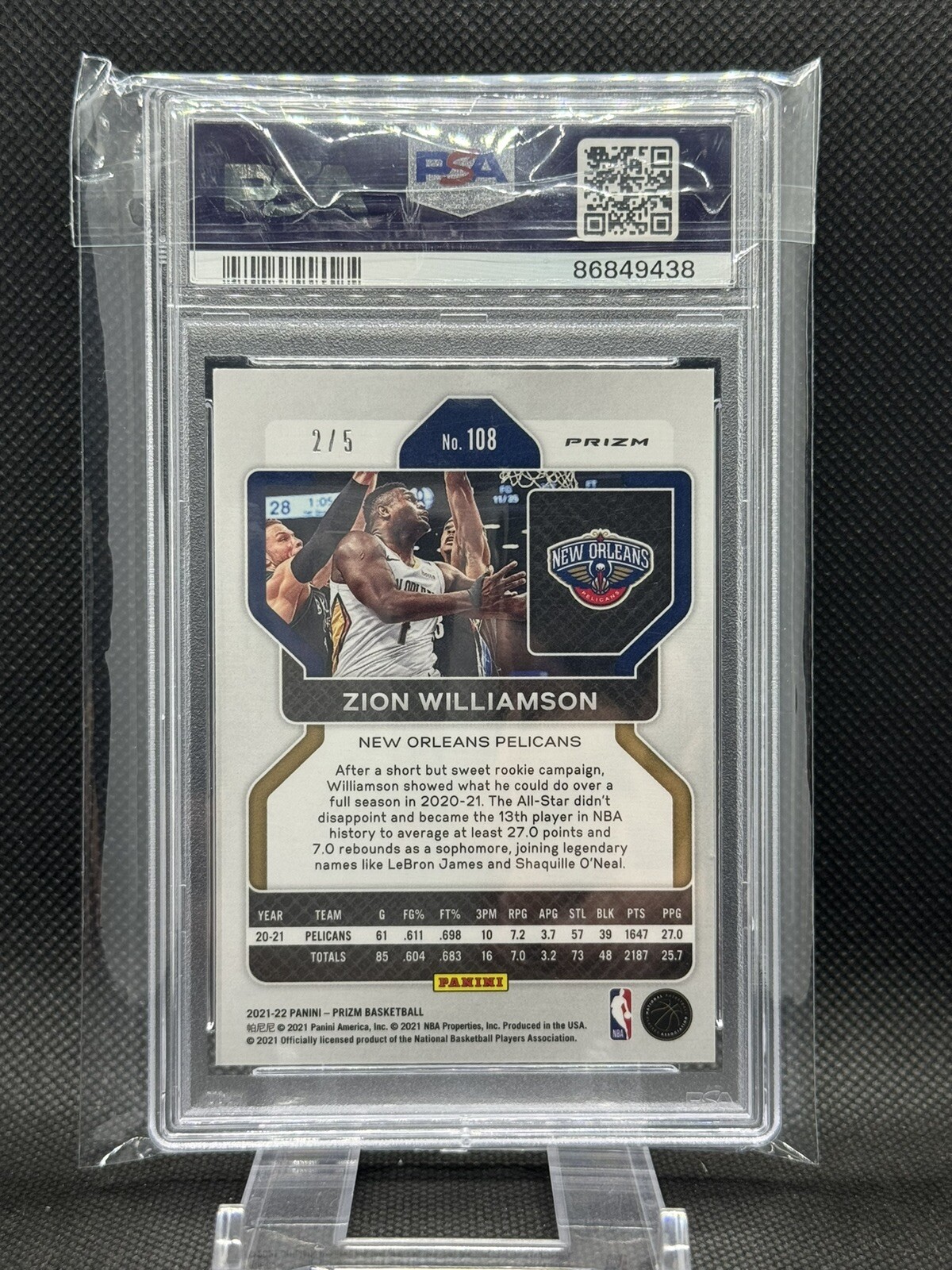 2021-22 Zion Williamson Prizm Fast Break Neon Green 2/5 PSA 10 GEM MINT # 108 view 10