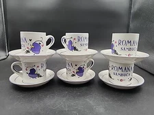 Vtg 6 Sets -Romana Sambuca Espresso Cups & Saucers Italian 2 oz Purple Red READ