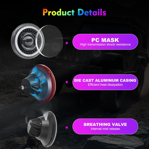 For 2018-2024 Jeep Wrangler JL Gladiator RGB Halo LED Headlights DRL Combo Kit - Picture 4 of 14