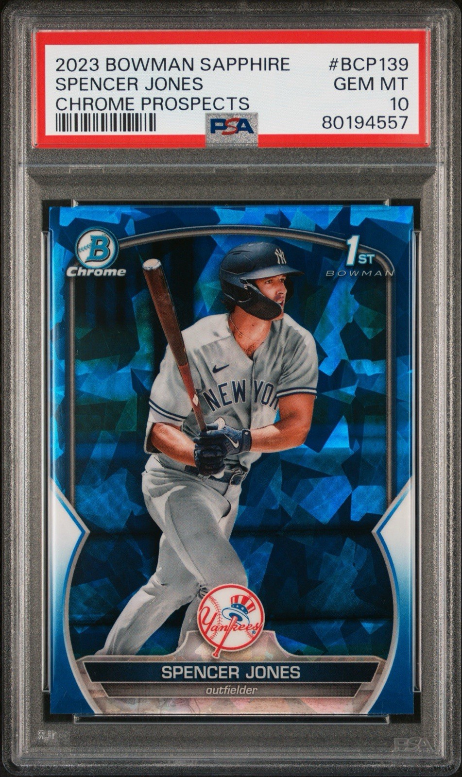2023 BOWMAN CHROME PROSPECTS SPENCER JONES SAPPHIRE EDITION RC #BCP139 PSA 10!!!