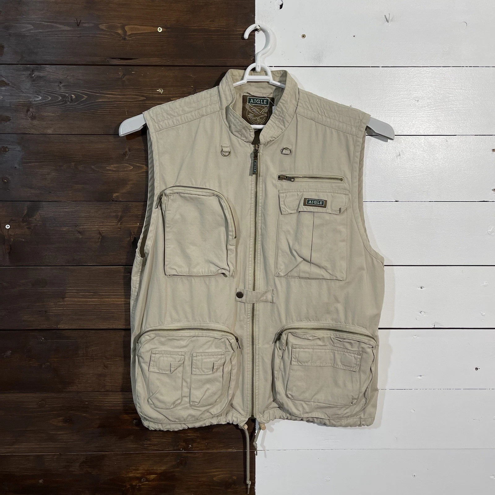 Aigle Utility Fishing Vest Mens XL Beige Cream Multi Pockets