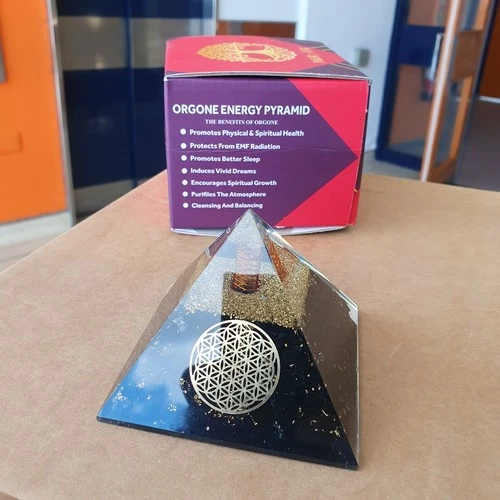Large Shungite Orgonite Pyramid 8.5cm | Handmade Crystal Decor Gift Box Orgone