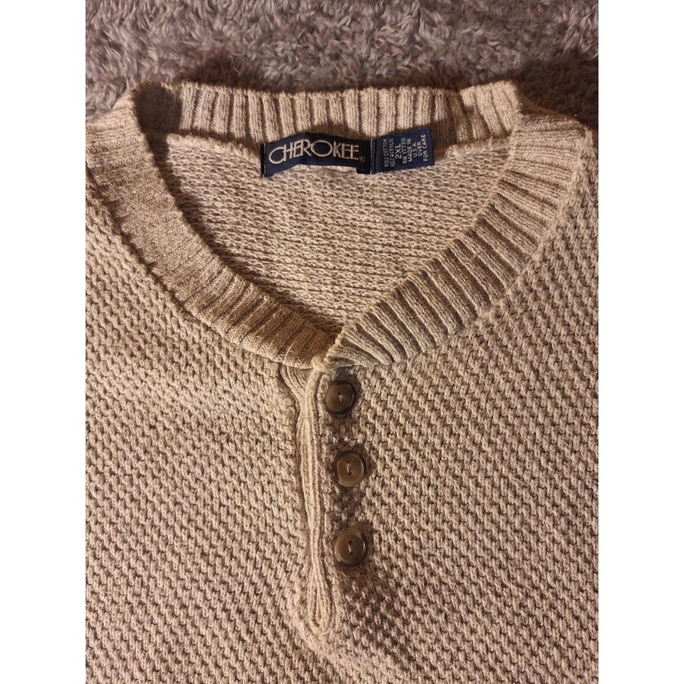 Cherokee Men's athleisure Tan grandpacore Button Neck Long Sleeve Sweater 2XL - Image 2 of 4