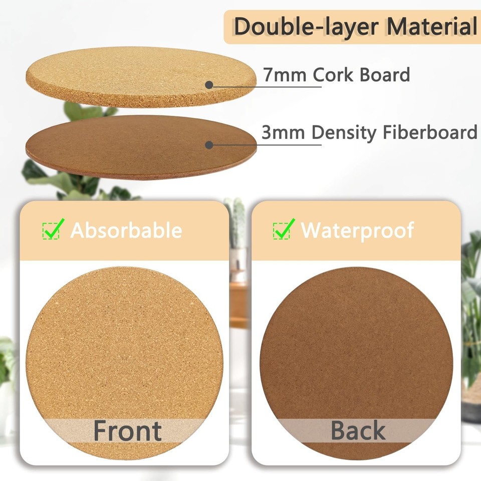 Stacking Coasters 8 Inch Cork Plant Coasters, 4 Pcs Double Layers Thickened Cork Plant ...