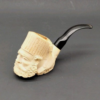 Meerschaum Tobacco Pipe Carved Sultan Turkish Bearded Man Full Bent Vintage Rare