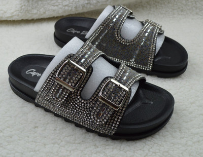 Cape Robbin Becky Black Rhinestone Buckle Strap Flatform Sandals Size 7