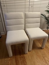 Side Dining Chair Set of 2-Plush White Boucle Seat-Tufted Backrest