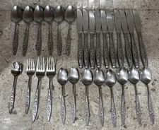 Lot 28 Eldan ELD18 Stainless Steel JAPAN Rose Textured Roses Silverware Flatware
