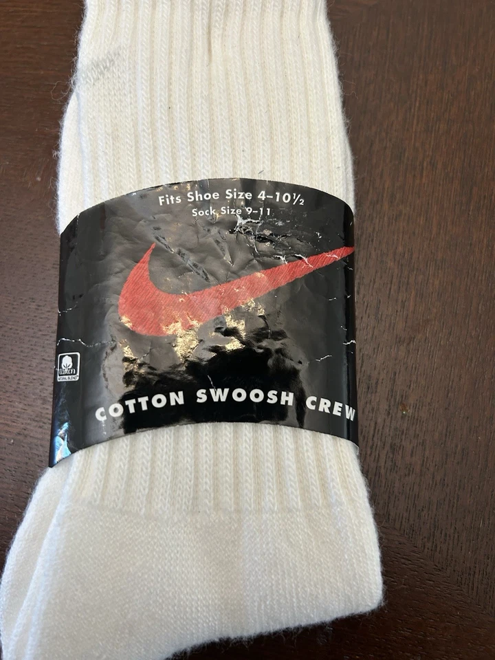 Vintage Nike Crew Socks 90’s White/Grey Size 4 - 10 1/2 Pair New Old Stock Rare - Image 4 of 4