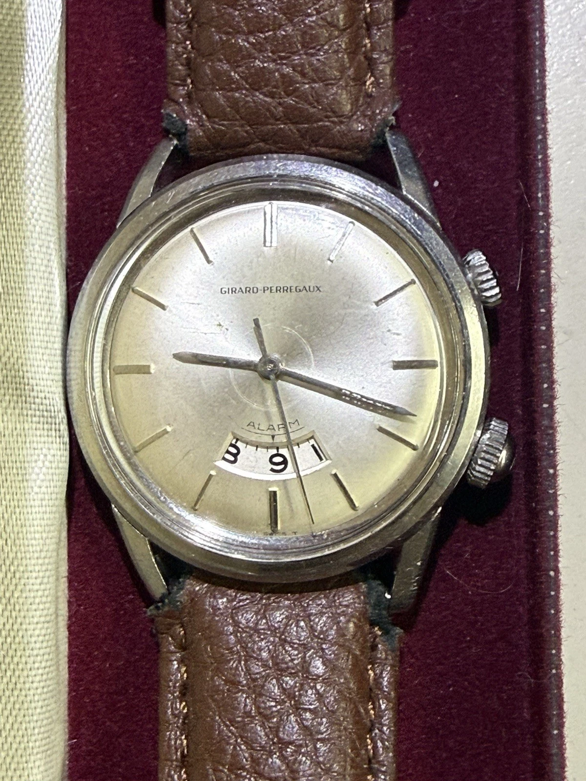 Girard Perregaux — VINTAGE GIRARD PERREGAUX ALARM STAINLESS STEEL MANUAL WIND AS 1475 SWISS WATCH
