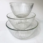 3 Piece Set Pyrex Clear Glass Ribbed Mixing Bowls  7401-S 7402-S 7403-S  Vintage
