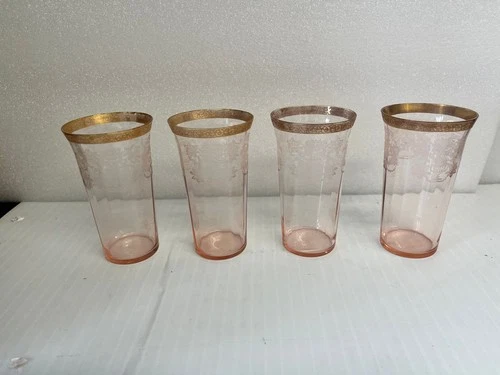 Tiffin Franciscan Pink Depression Glass Gold Rim Tumblers
