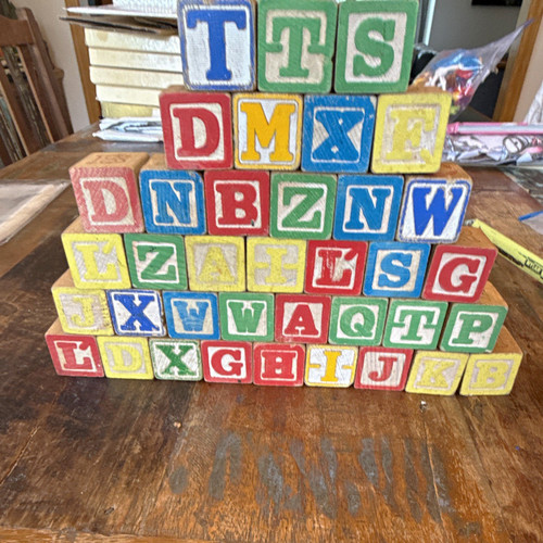 Vintage Wood Alphabet Letter Blocks Educational Toy Set Ages 1-7 38 Pieces 1.5”