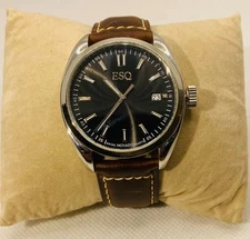 ESQ /Movado Swiss Watch, Black Dial Quartz, 38mm, New Battery, 2 Bands