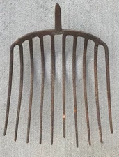 Primitive Cob Pitch Fork Head 10 Tine antique Silage Tool  Farm & Barn (#F15)