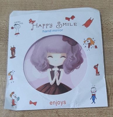 HTF Happy Smile Hand Mirror: Girl w/Flower In Hair -2.75''