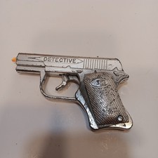 VINTAGE LESLIE HENRY "DETECTIVE" 5"NICKEL PLATED DIE CAST Cap Gun 1960'S