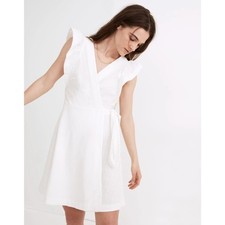 MADEWELL Ruffle-Sleeve Wrap Mini Dress White {XX21}