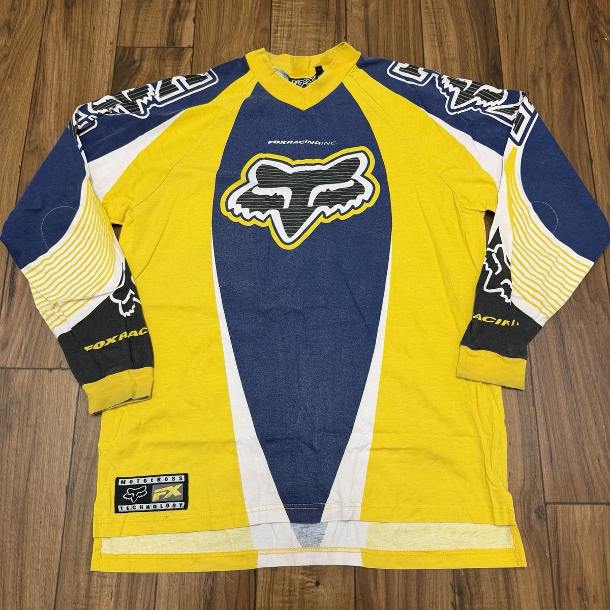 Vintage Fox Racing Motocross Moto Jersey FX Blue Yellow Dirt Bike