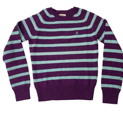 Penguin Munsingwear Womens Small Wool Rabbit Blend Purple Blue Striped Sweater