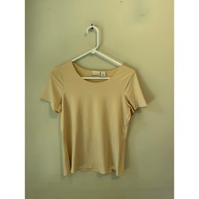 Kim Rogers Womens Beige Short Sleeve Scoop Neck Stretch Top Size M Made in USA