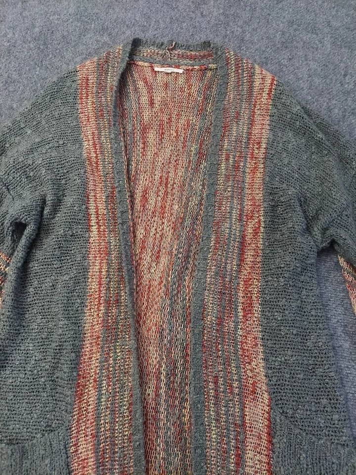 Easel Sweater Duster Cardigan M/L Long Gray Pink Flare Sleeves Pockets Stretch - Image 3 of 4