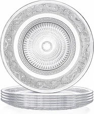 Set of 6 Glass Dinner Plate, 10 Inch Large Serving Plate round Clear Glass Plate