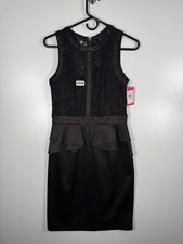 BNWT Vince Camuto Womens Peplum Sheath Dress Lace Trim Sleeveless Black Sz 4