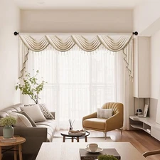 ELKCA Luxury Cream Velvet Curtain Valances for Living Room with Beads(118inch...