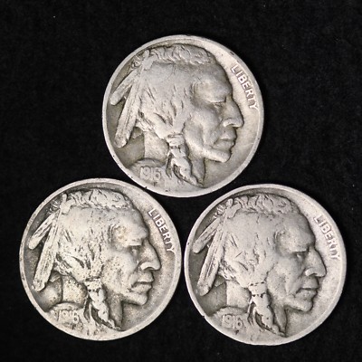 SET OF 3 COINS 1916 P D S Buffalo Nickels G / VG FREE SHIPPING 