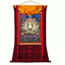 Silk Brocade Mounted Cundi Hand Thangka Painting