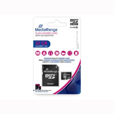microSDHC Speicherkarte MediaRange, 32GB, Class 10, mit SD-Karten Adapter
