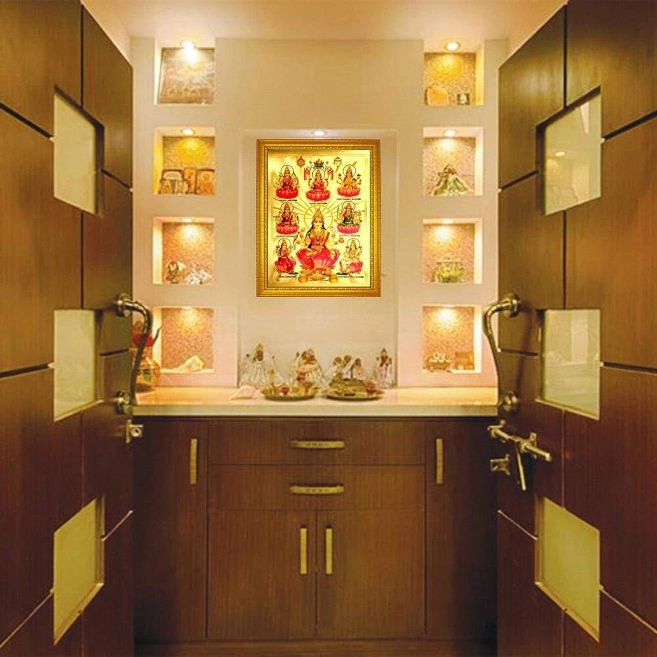 Hindu Göttin Ashta Lakshmi Bilderrahmen Plakat Religiös Wand Dekoration - Bild 2 von 2